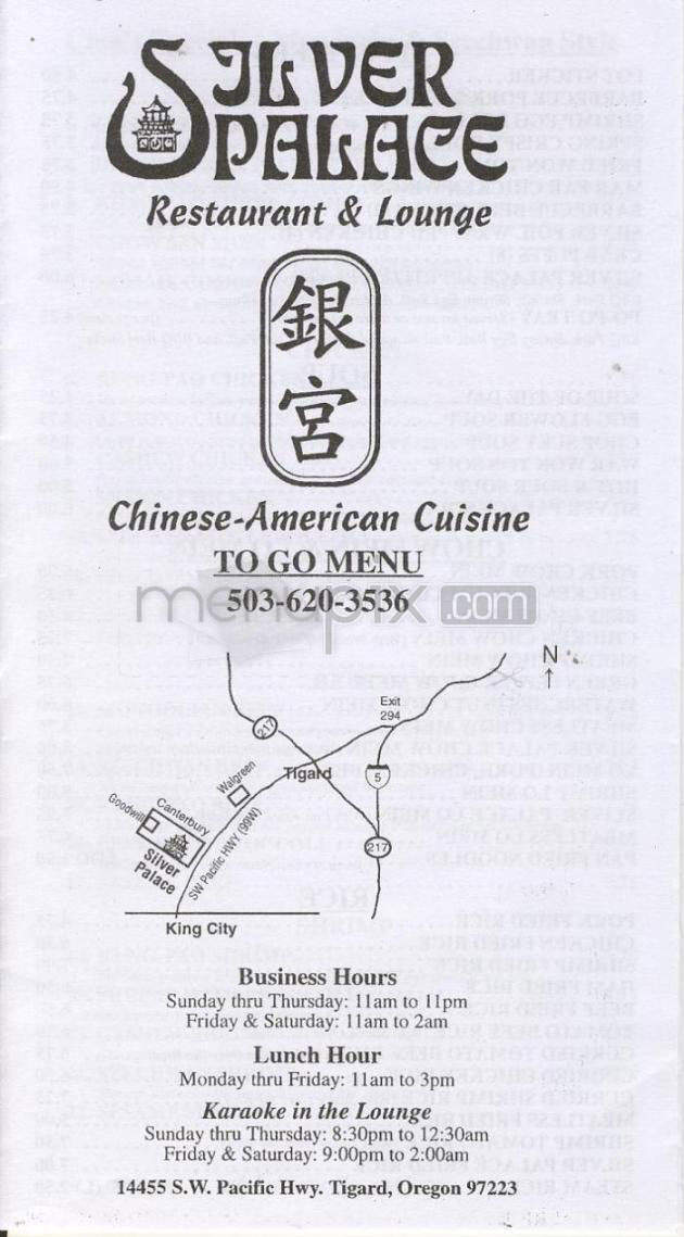 Menu Of Silver Palace Lounge In Tigard Or 97224