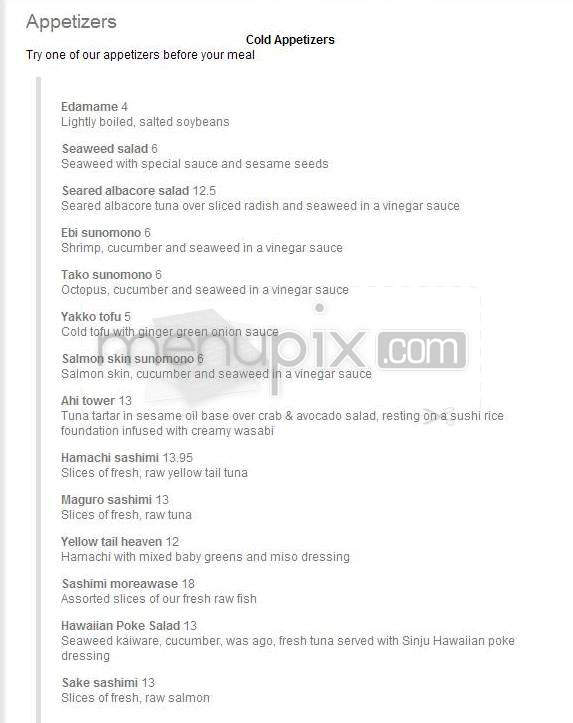 Sinju Japanese Restaurant - Portland, OR menu_pic