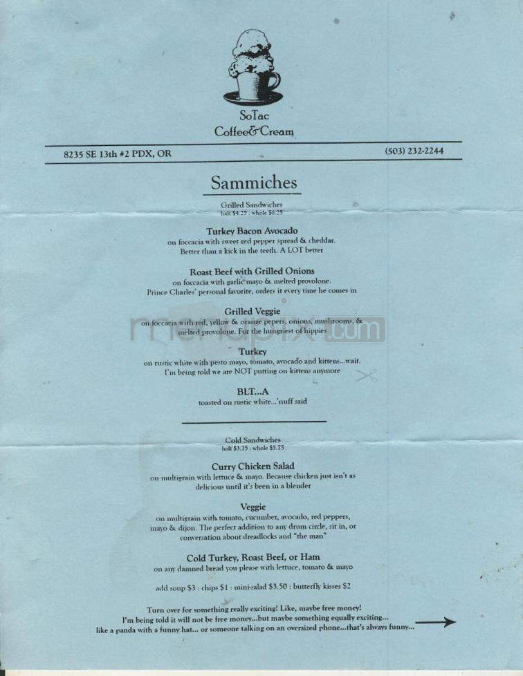 Sotac Coffee & Cream - Portland, OR menu_pic