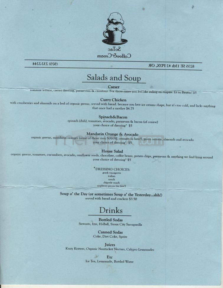 Sotac Coffee & Cream - Portland, OR menu_pic