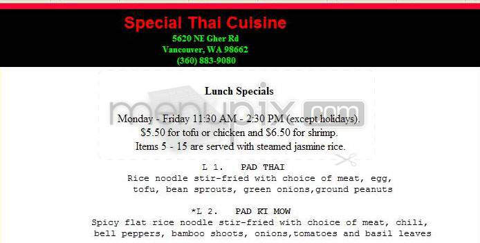 Special Thai Cuisine - Vancouver, WA menu_pic