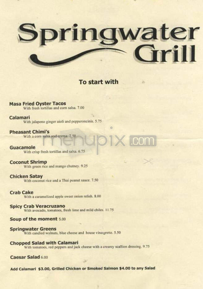 Springwater Grill - Portland, OR menu_pic