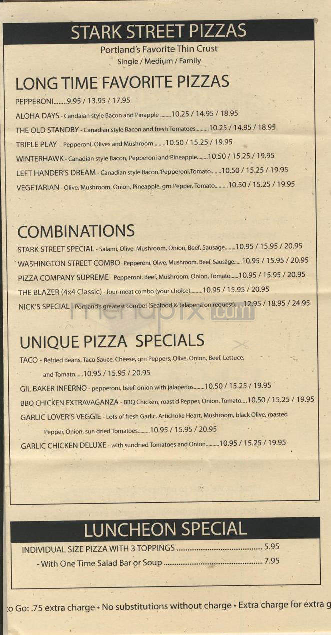 Stark Street Pizza Company - Portland, OR menu_pic
