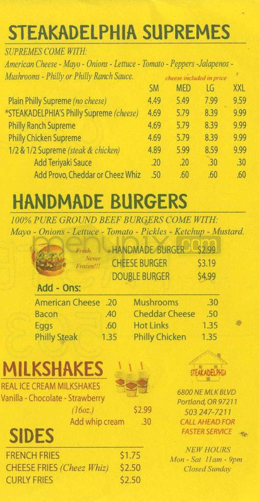 Steakadelphia Famous Philly Cheesesteak's - Portland, OR menu_pic