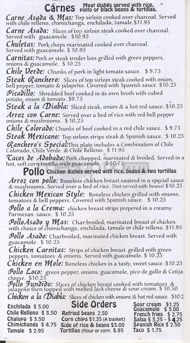 Su Casa El Ranchero - Vancouver, WA menu_pic