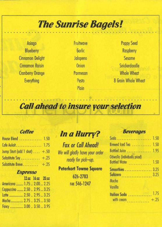 Sunrise Bagels Beaverton - Portland, OR menu_pic
