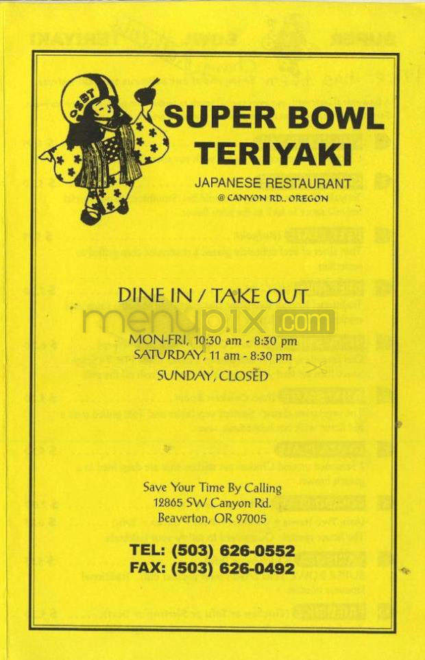 Super Bowl Teriyaki - Beaverton, OR menu_pic