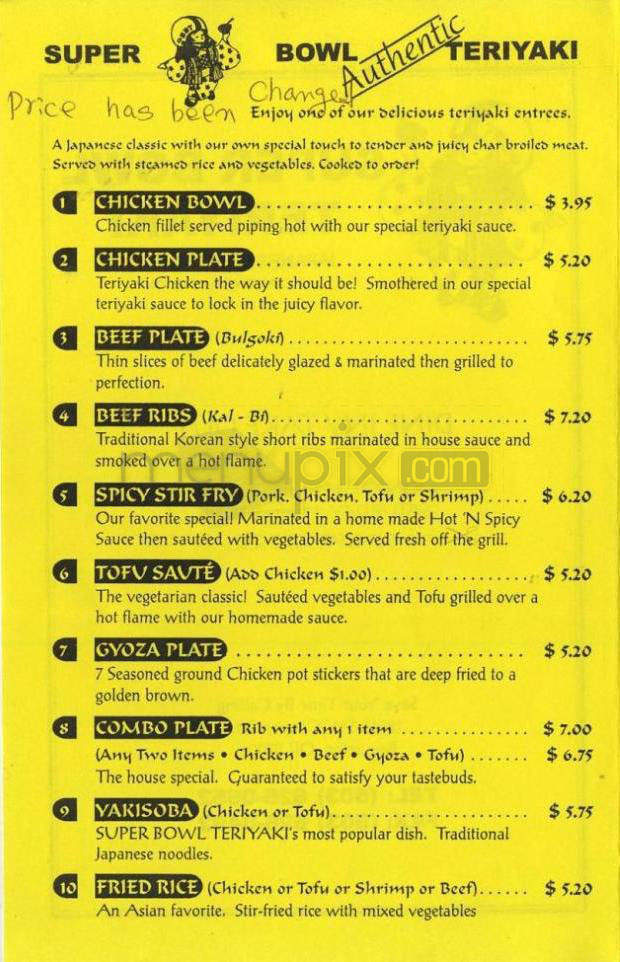 Super Bowl Teriyaki - Beaverton, OR menu_pic