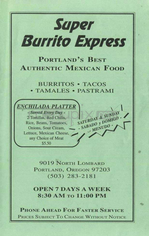 Super Burrito Express - Portland, OR menu_pic