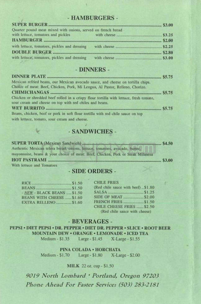 Super Burrito Express - Portland, OR menu_pic
