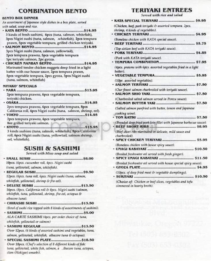 Sushi Kata Japanese Restaurant - Milwaukie, OR menu_pic