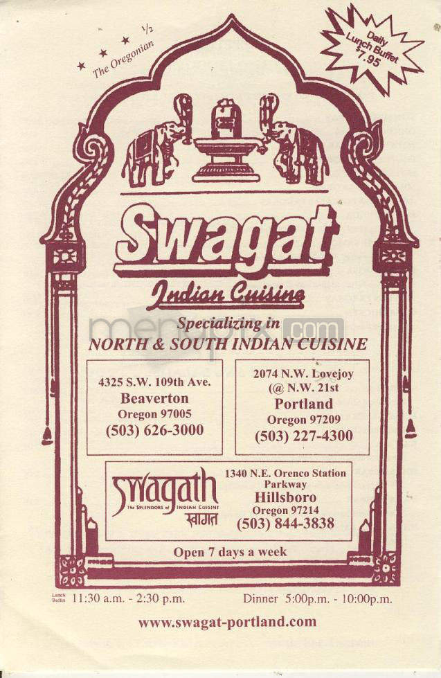 Swagat Indian Cuisine - Greenwood, IN menu_pic