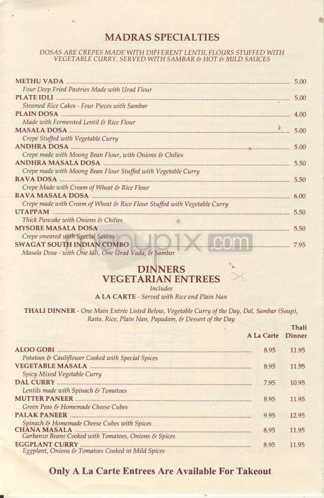 Swagat Indian Cuisine - Greenwood, IN menu_pic