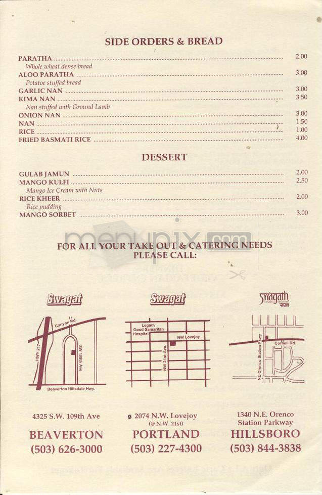 Swagat Indian Cuisine - Greenwood, IN menu_pic