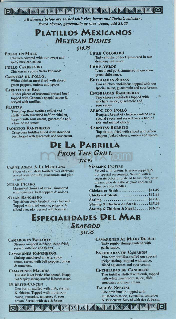 Tacho's II Mexican Restaurant - Portland, OR menu_pic