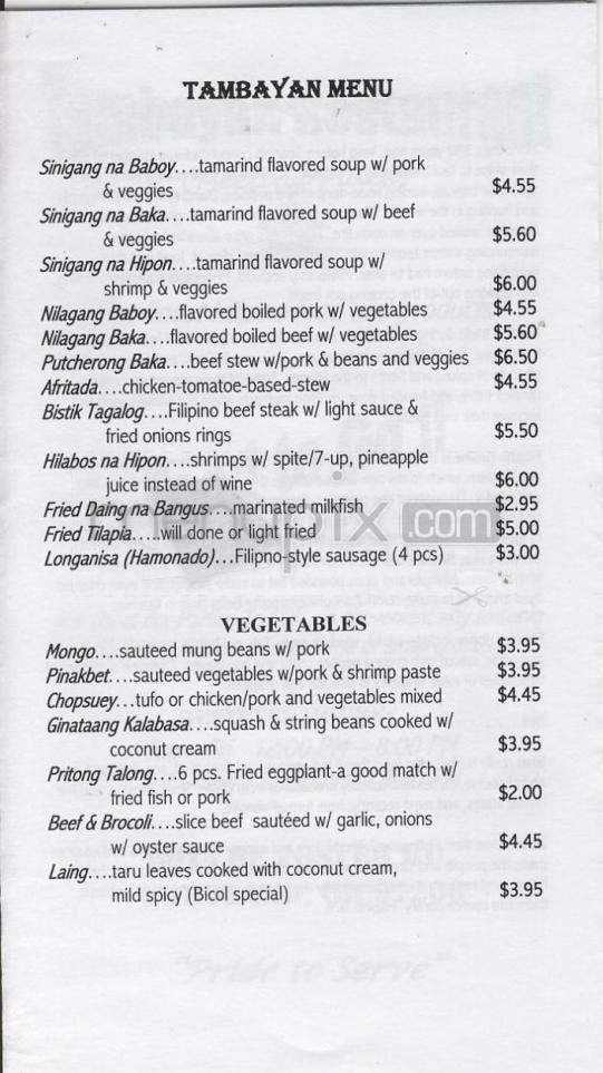 Tambayan Restaurant - Portland, OR menu_pic