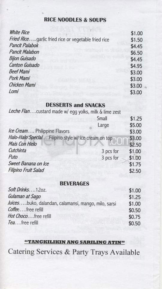 Tambayan Restaurant - Portland, OR menu_pic