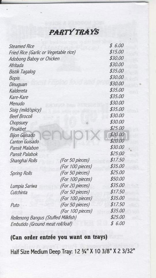Tambayan Restaurant - Portland, OR menu_pic