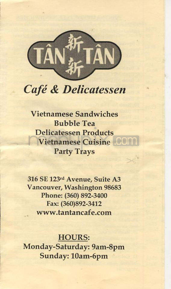 Tan Tan Cafe & Deli - Vancouver, WA menu_pic