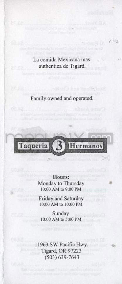 Taqueria Tres Hermanos - Portland, OR menu_pic