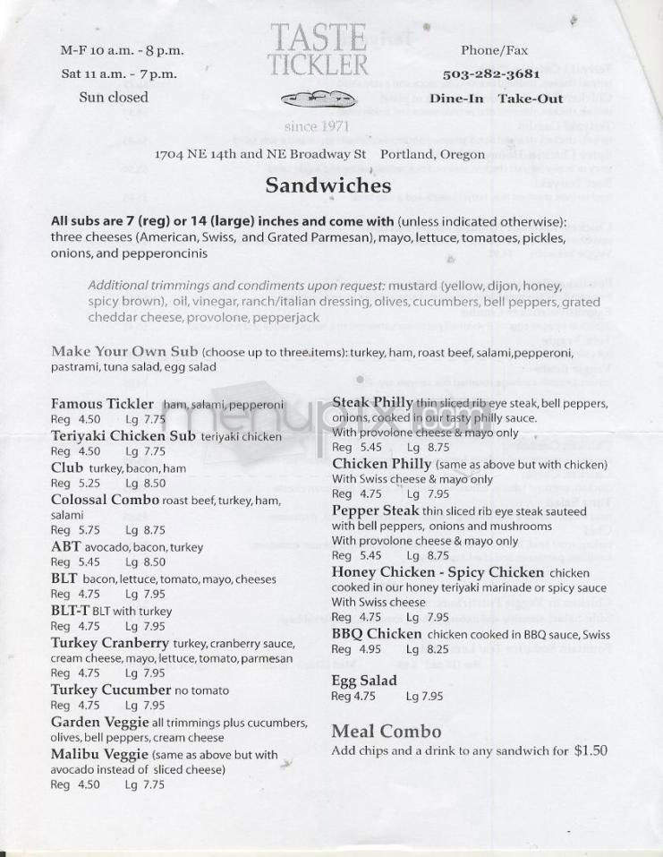 Taste Tickler - Portland, OR menu_pic