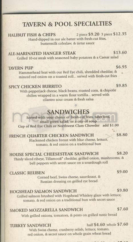 Tavern & Pool - Portland, OR menu_pic