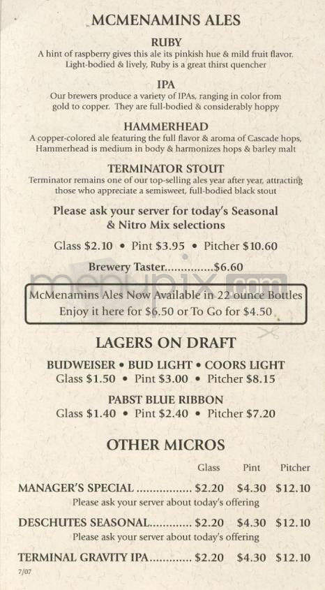 Tavern & Pool - Portland, OR menu_pic
