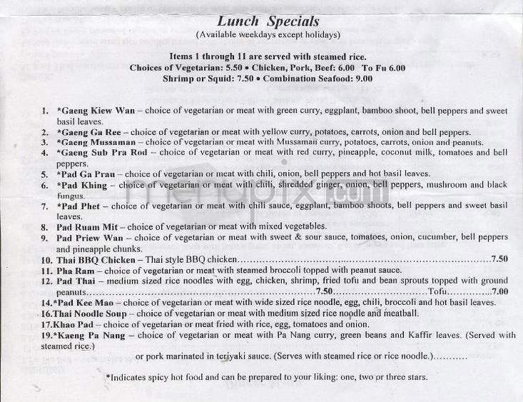 Thai Lily Restaurant - Portland, OR menu_pic