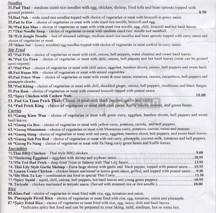 Thai Lily Restaurant - Portland, OR menu_pic