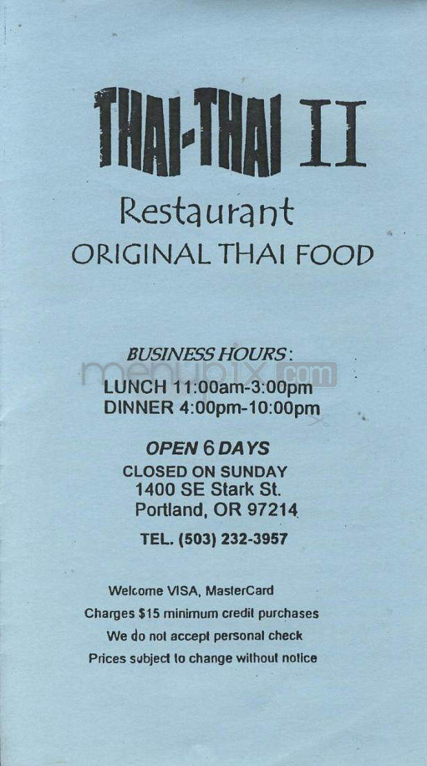 Thai-Thai II - Portland, OR menu_pic