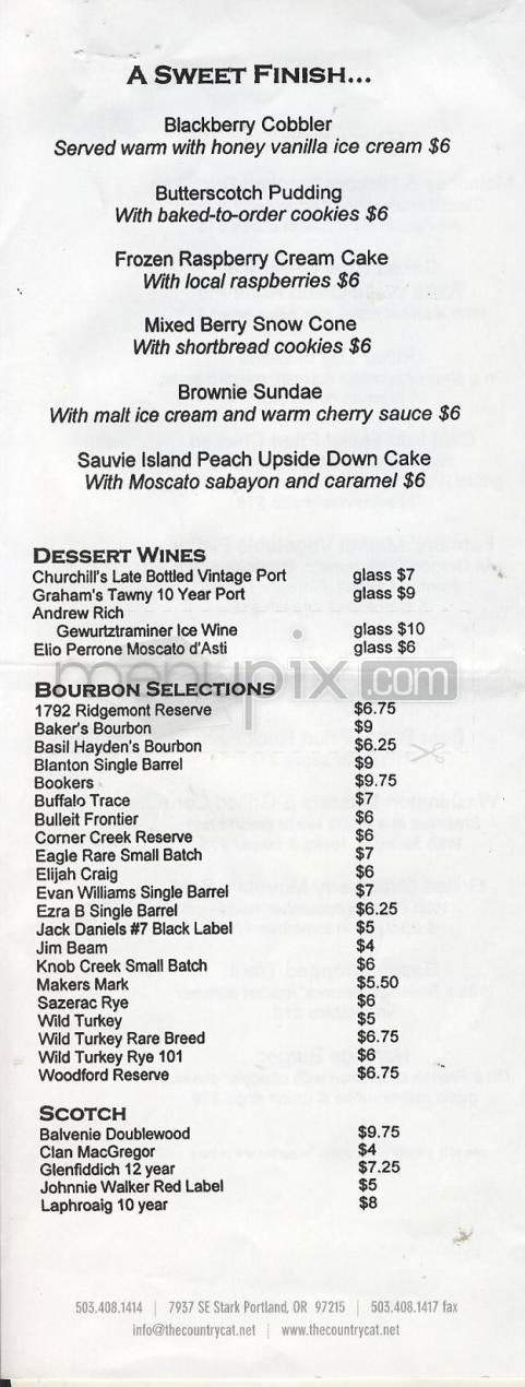 The Country Cat - Portland, OR menu_pic