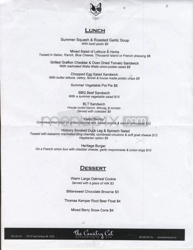 The Country Cat - Portland, OR menu_pic