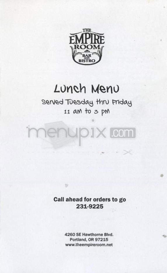 The Empire Room - Portland, OR menu_pic