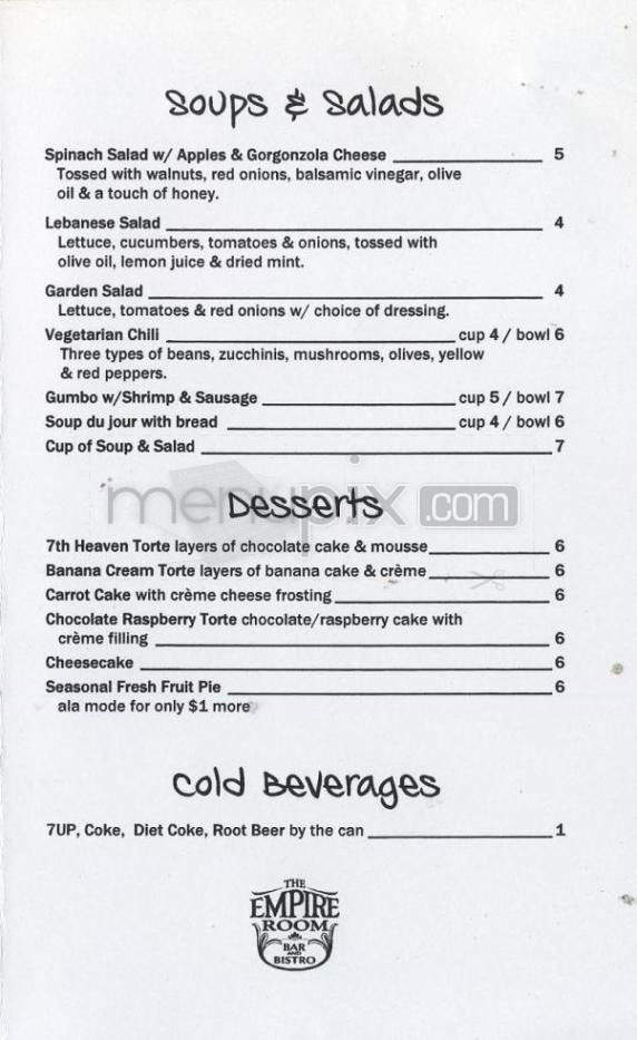 The Empire Room - Portland, OR menu_pic