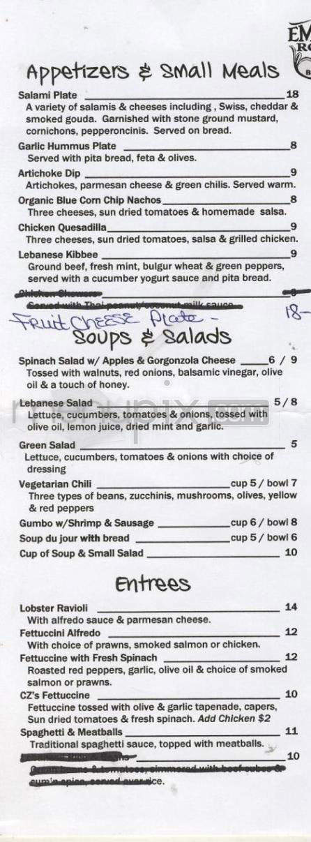 The Empire Room - Portland, OR menu_pic