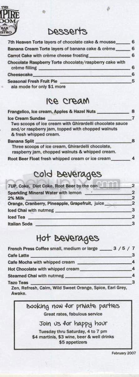 The Empire Room - Portland, OR menu_pic