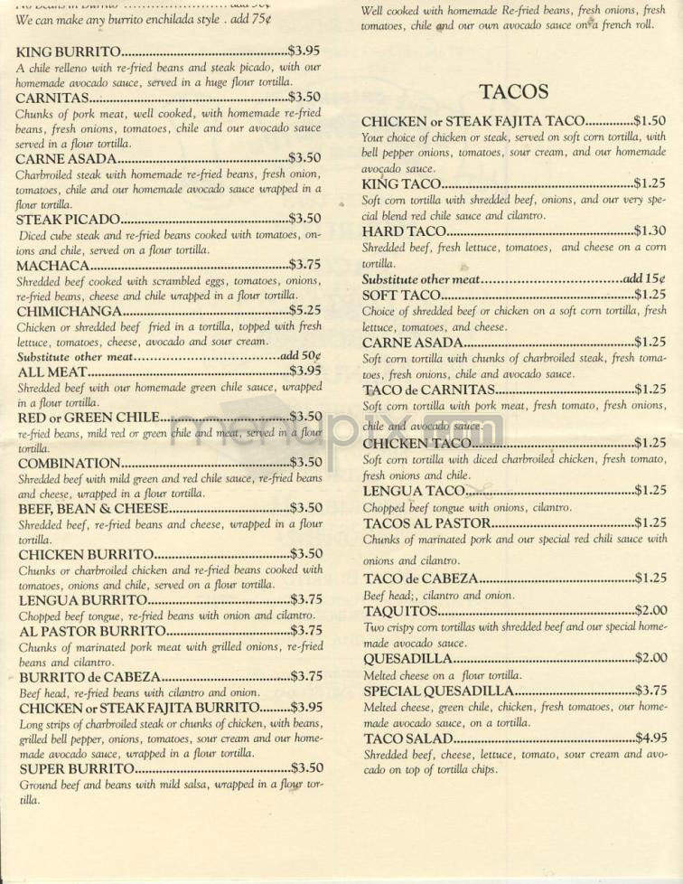 The King Burrito - Portland, OR menu_pic