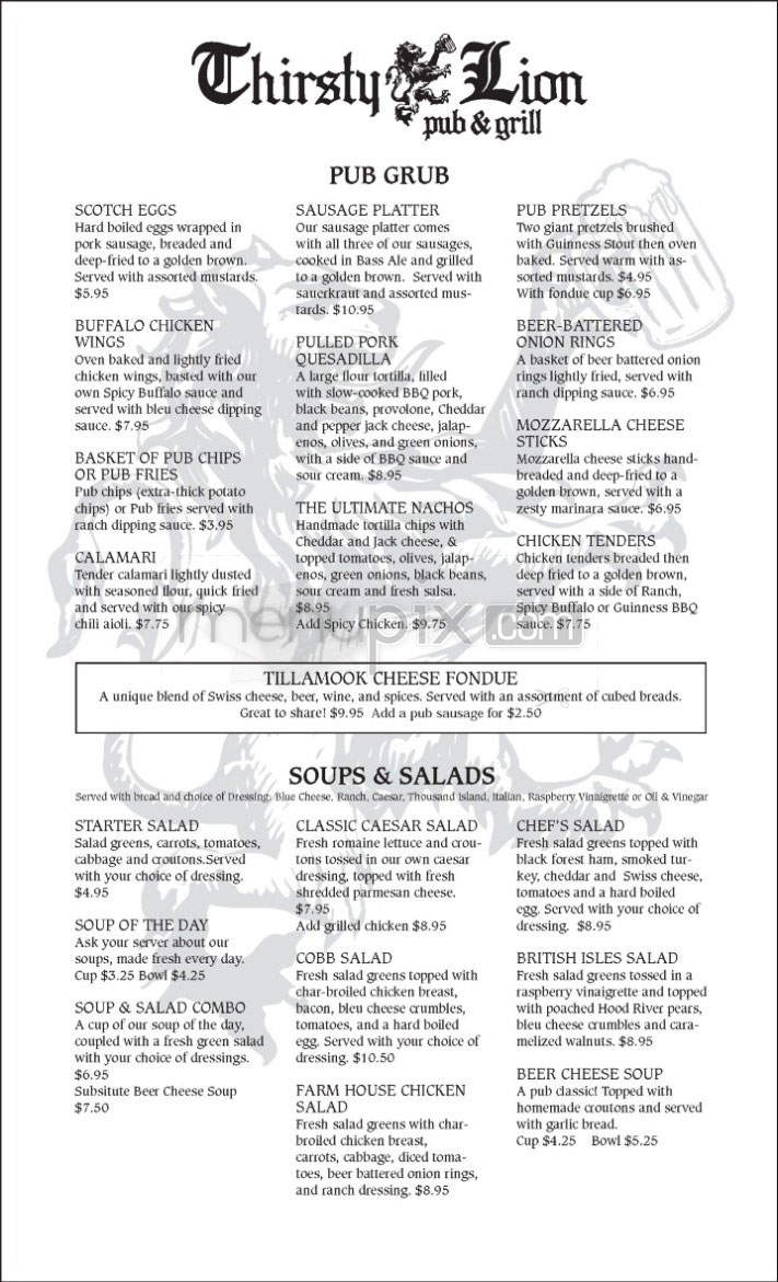 Thirsty Lion - Portland, OR menu_pic