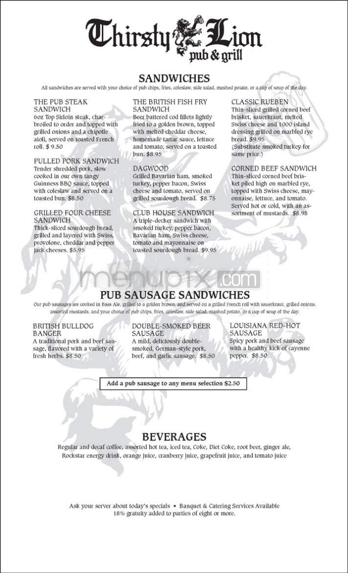 Thirsty Lion - Portland, OR menu_pic