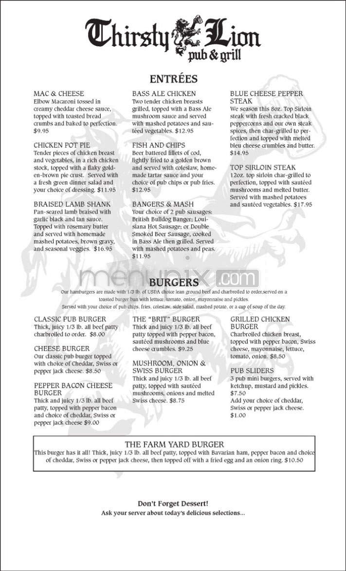 Thirsty Lion - Portland, OR menu_pic