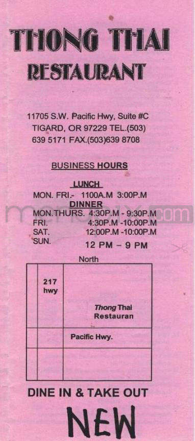 Thong Thai Restaurant - Portland, OR menu_pic