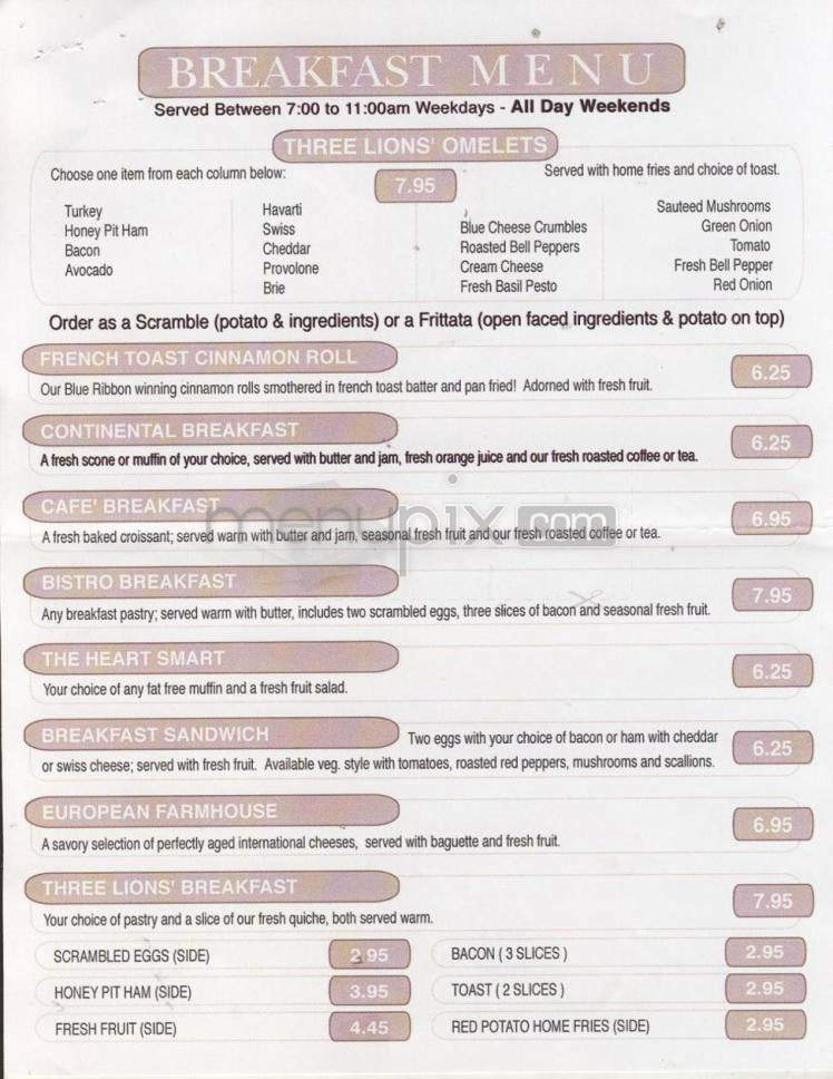 Three Lions Bakery - Portland, OR menu_pic