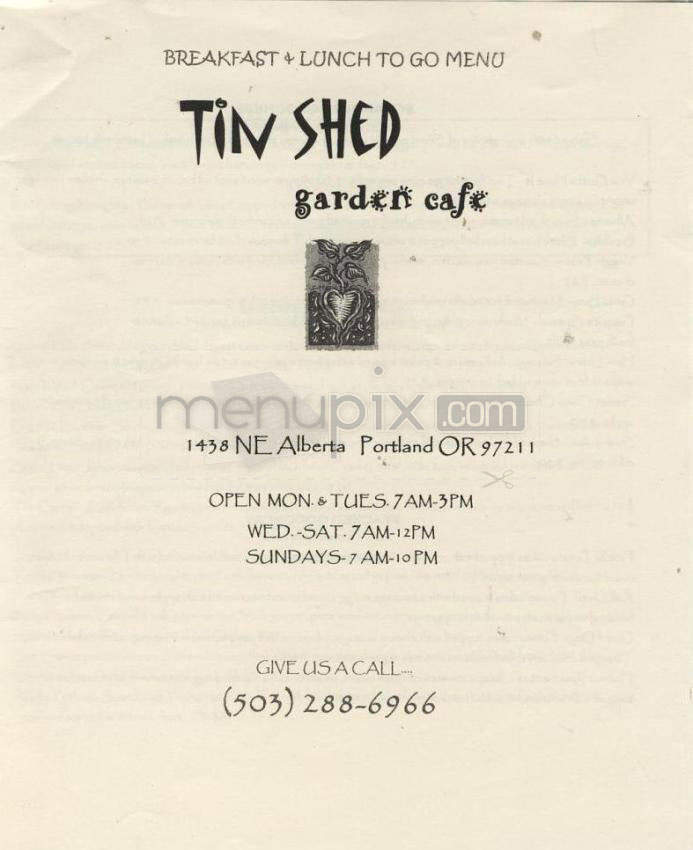 Tin Shed Cafe - Portland, OR menu_pic