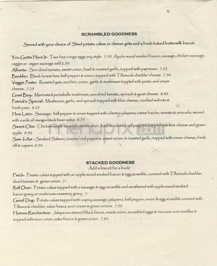 Tin Shed Cafe - Portland, OR menu_pic