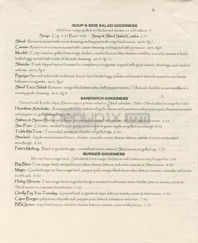 Tin Shed Cafe - Portland, OR menu_pic