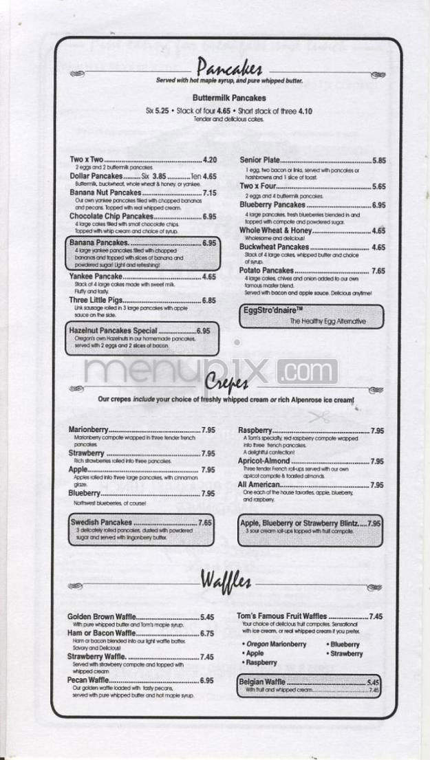 Tom's Pancake House - Beaverton, OR menu_pic