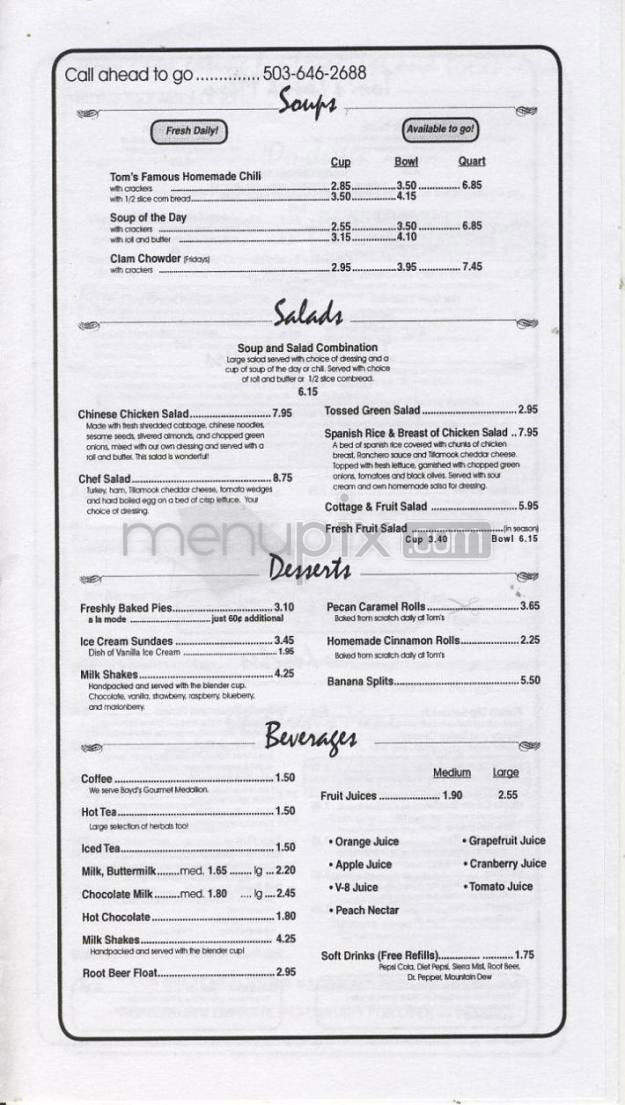 Tom's Pancake House - Beaverton, OR menu_pic