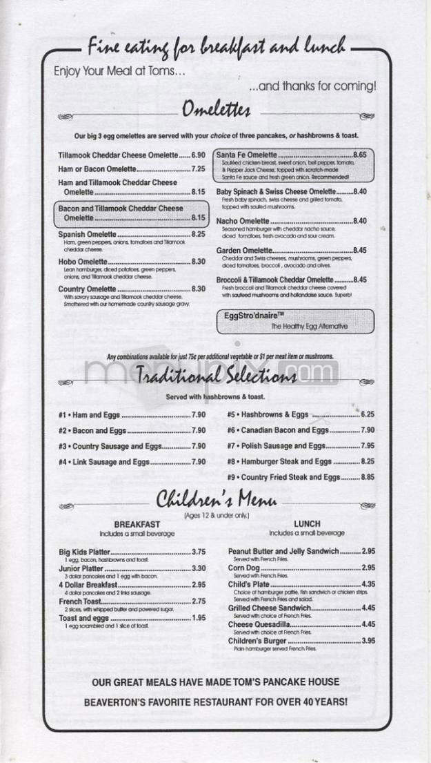Tom's Pancake House - Beaverton, OR menu_pic
