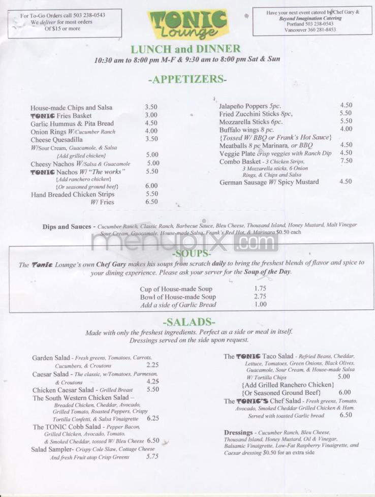 Tonic Lounge - Portland, OR menu_pic