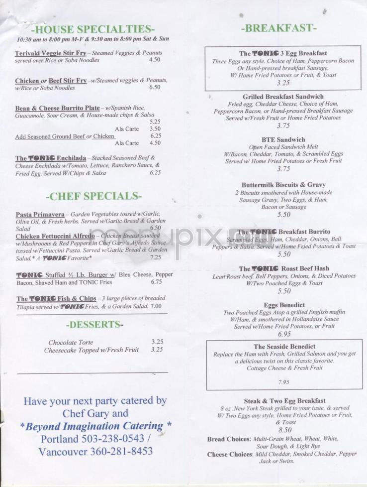 Tonic Lounge - Portland, OR menu_pic